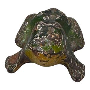 Vintage Small Green Brown Rusted Metal Cast Iron 1" Pocket Trinket Frog Figurine